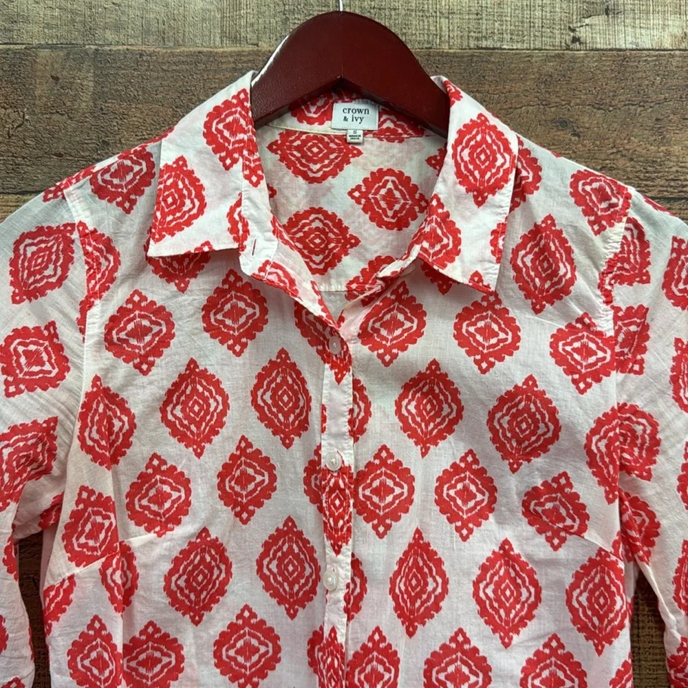 Crown & Ivy India Print Button Down Shirt Size small